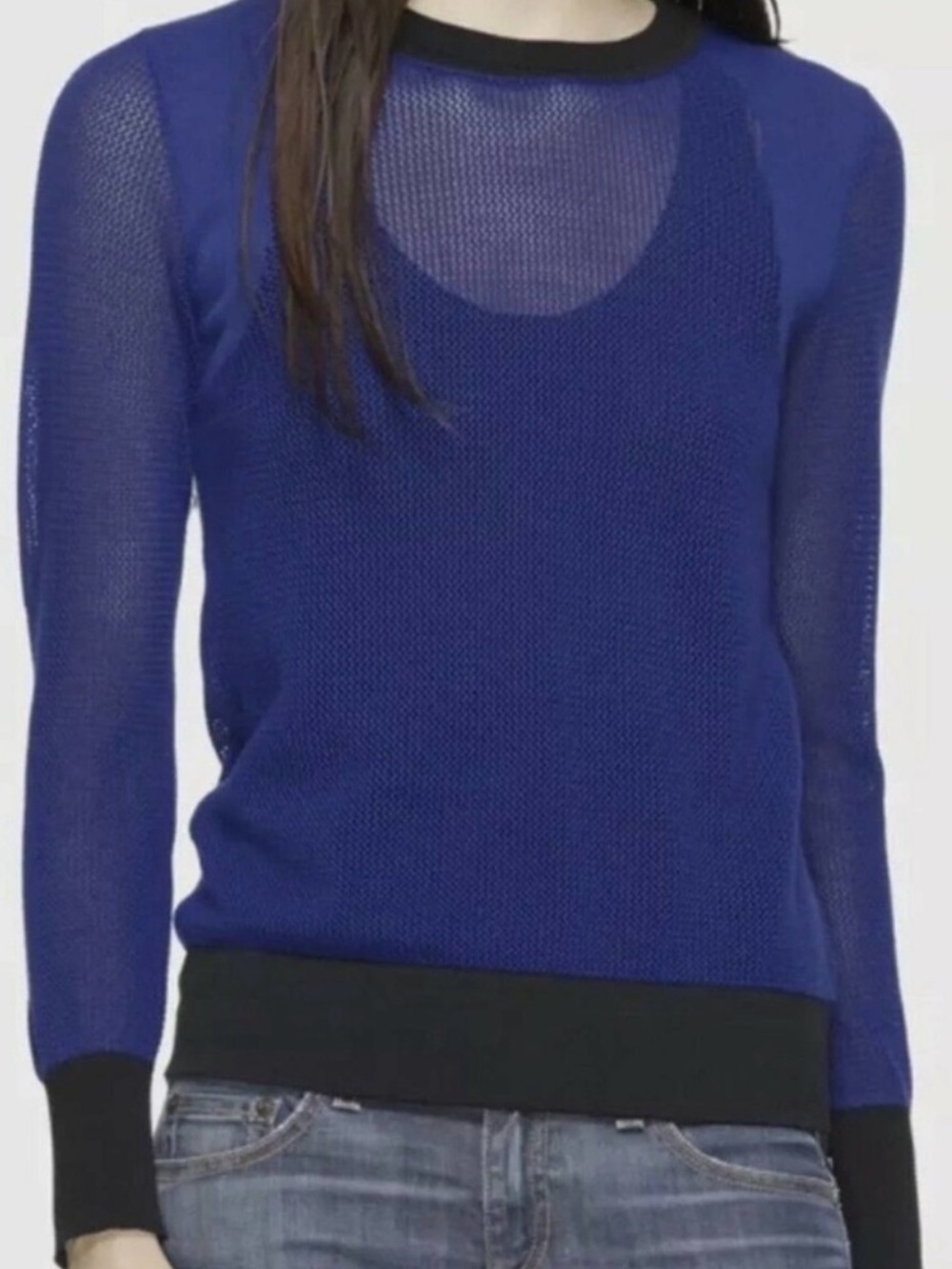 Rag & Bone Shea Mesh Sweater XS Royal Blue Sheer Knit Pullover Top